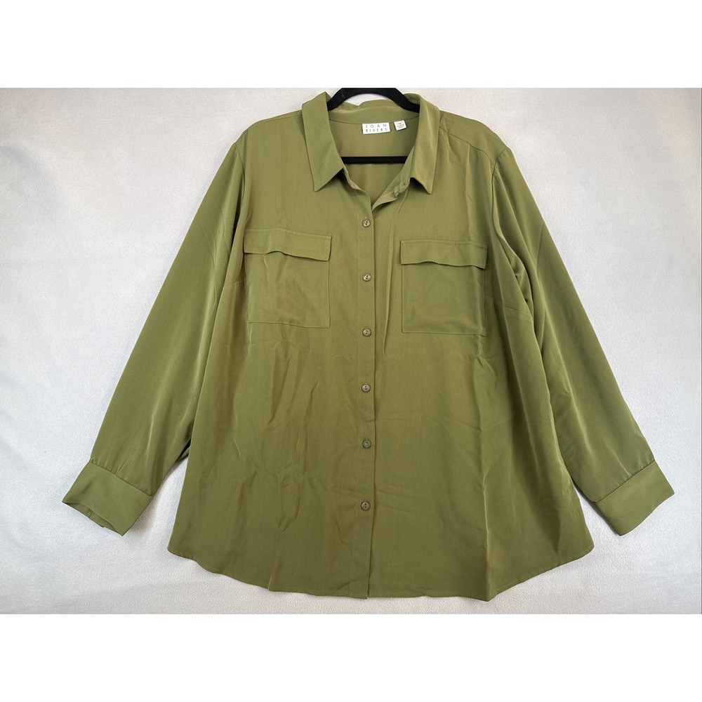 Joan Rivers Woman's Size 1X Button Down Blouse Olive Green